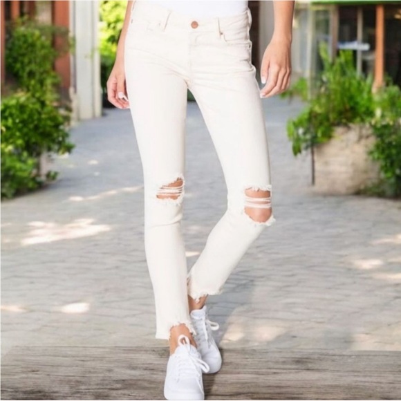 Dear John Straight Hem Gisele Skinny Ankle Jeans Cream Stretch Size 27 - Picture 1 of 8